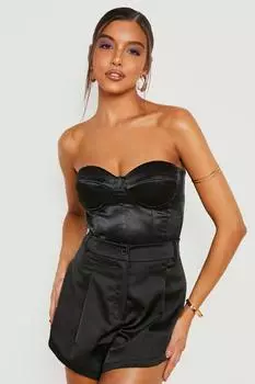 Атласный корсетовый топ без бретек Boohoo, черный