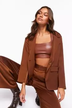 Атласный однобортный пиджак Forever 21, коричневый