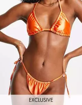 Атласный оранжево-сатиновый лиф бикини с перевернутыми треугольными чашками Public Desire