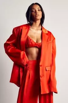 Атласный пиджак оверсайз премиум-класса Extreme MISSPAP, оранжевый