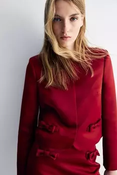 Атласный пиджак с бантом H&M, красный