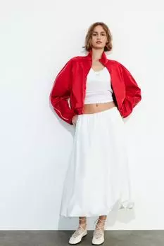 Атласный пиджак с контрастной лентой ZARA, красный