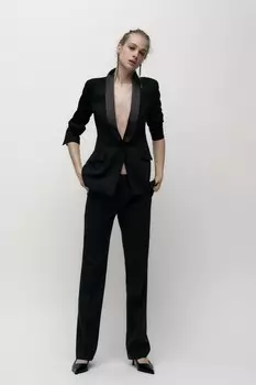 Атласный пиджак-смокинг с воротником-лацкой ZARA, черный