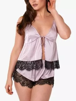 Атласный пижамный комплект с кружевными завязками Wolf & Whistle Alaia, норка