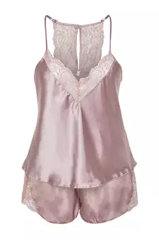 Атласный пижамный комплект с кружевом Dusty Rose Trendyol, бордовый