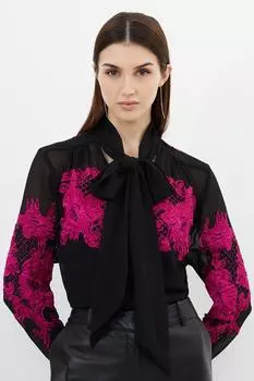 Атласный плетеный топ с бархатной аппликацией Karen Millen, розовый