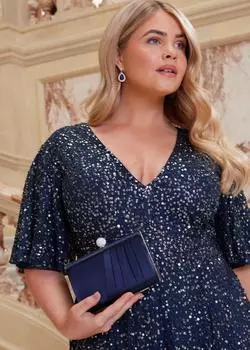 Атласный плиссированный клатч Quiz, синий