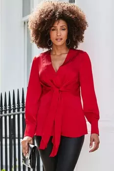 Атласный плиссированный топ обертка Sosandar, красный