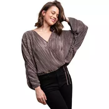 Атласный плиссированный топ с завязками на кнопках FASHNZFAB, цвет mocha