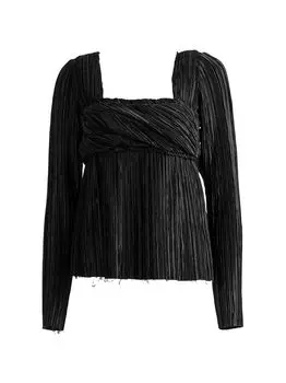 Атласный плиссированный топ со складками Marina Moscone, черный