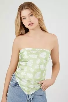 Атласный шарф с тропическим принтом Forever 21, шалфей