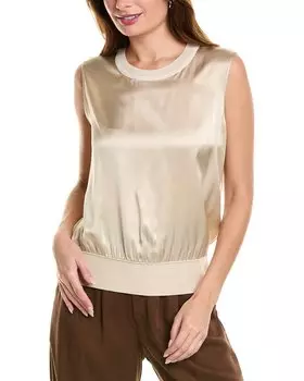 Атласный шелковый топ в рубчик Elie Tahari, бежевый
