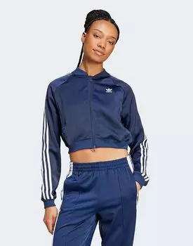 Атласный спортивный топ Adidas Originals Adicolor в цвете «ночной индиго»