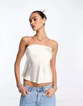 Атласный топ-бандо кремового цвета ASOS