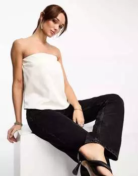 Атласный топ-бандо кремового цвета River Island