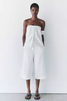 Атласный топ без бретек ZARA, белый