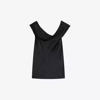 Атласный топ без рукавов Deanaah с драпировкой и воротником Ted Baker, черный