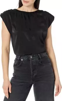 Атласный топ без рукавов с подплечниками DKNY, черный