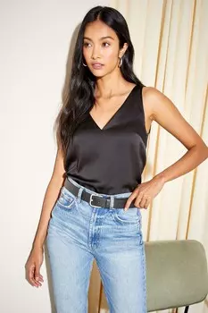 Атласный топ без рукавов с V-образным вырезом Friends Like These, черный