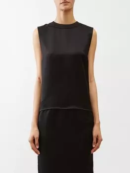 Атласный топ без рукавов Saint Laurent, черный