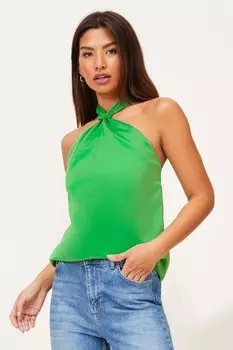 Атласный топ халтер с узлом Lipsy, зеленый