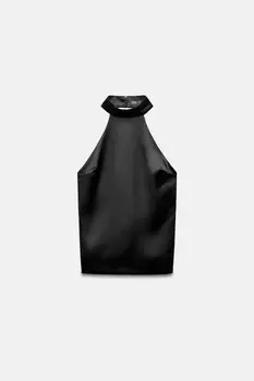 Атласный топ-холтер с бантом ZARA, черный