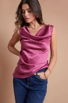 Атласный топ хомут без рукавов в цвете румян Another Sunday, розовый