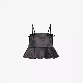 Атласный топ из переработанного полиэстера с оборками Ganni, черный