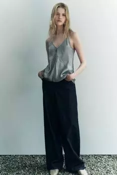 Атласный топ-камизоль ZARA, серебряный
