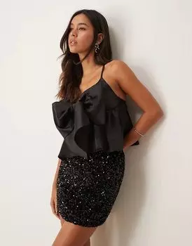 Атласный топ-комбинезон с большим бантом черного цвета ASOS DESIGN