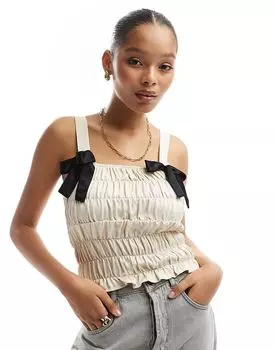 Атласный топ-комбинезон с контрастным бантом цвета слоновой кости ASOS DESIGN