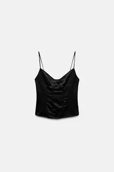 Атласный топ-комбинезон ZARA, черный