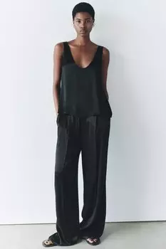 Атласный топ-комбинезон ZARA, черный