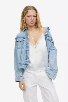 Атласный топ на бретельках с кружевной отделкой H&M, белый