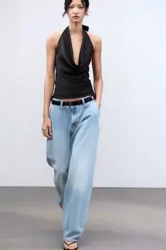 Атласный топ на бретельках ZARA, черный