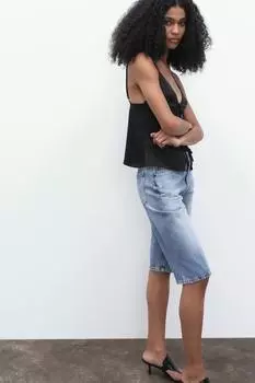Атласный топ с бантами ZARA, черный