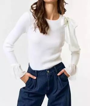 Атласный топ с бантом на плечах цвета слоновой кости lalavon