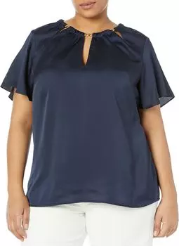 Атласный топ с цепочкой больших размеров MICHAEL Michael Kors, цвет Midnight Blue