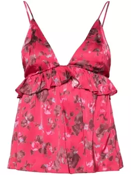 Атласный топ с цветочным принтом GANNI, розовый