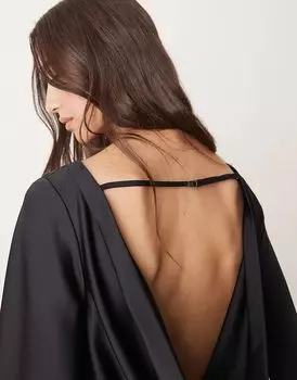 Атласный топ с длинными рукавами черного цвета Abercrombie & Fitch