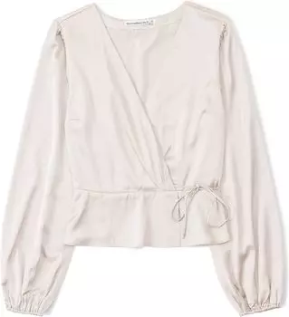 Атласный топ с длинными рукавами и запахом Abercrombie & Fitch, цвет Birch