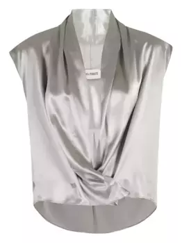 Атласный топ с драпировкой Alberta Ferretti, серый