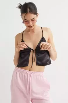 Атласный топ с галстуком H&amp;M, черный