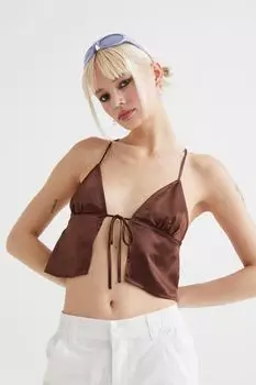 Атласный топ с галстуком H&amp;M, темно коричневый