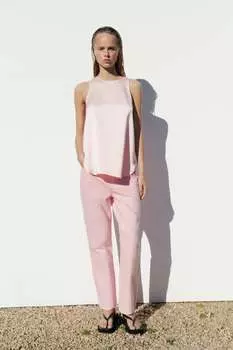 Атласный топ с холтером ZARA, розовый