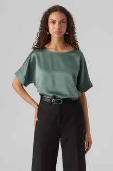 Атласный топ с короткими рукавами Vero Moda, зеленый
