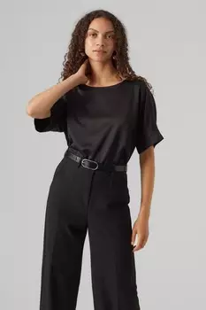Атласный топ с короткими рукавами Vero Moda, черный