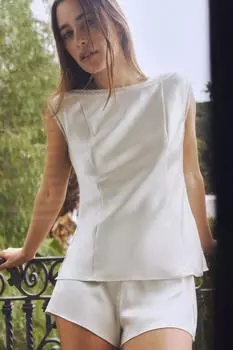 Атласный топ с кружевной отделкой ZARA, устрично-белый