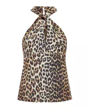 Атласный топ с леопардовым принтом Ganni, коричневый