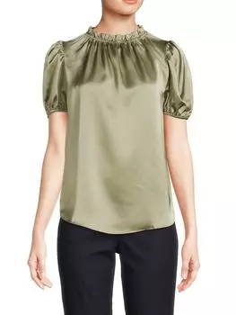 Атласный топ с объемными рукавами и рюшами Renee C., цвет Sage
